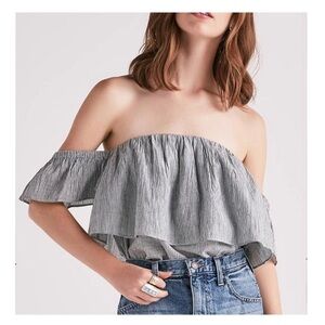 Lucky Brand Striped Ruffle Off the Shoulder Top